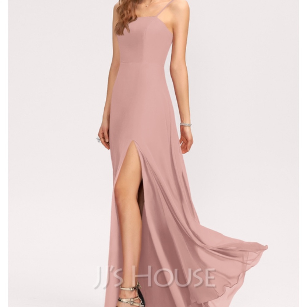A-Line Square Neckline Floor-Length Chiffon Bridesmaid Dress With Split Front